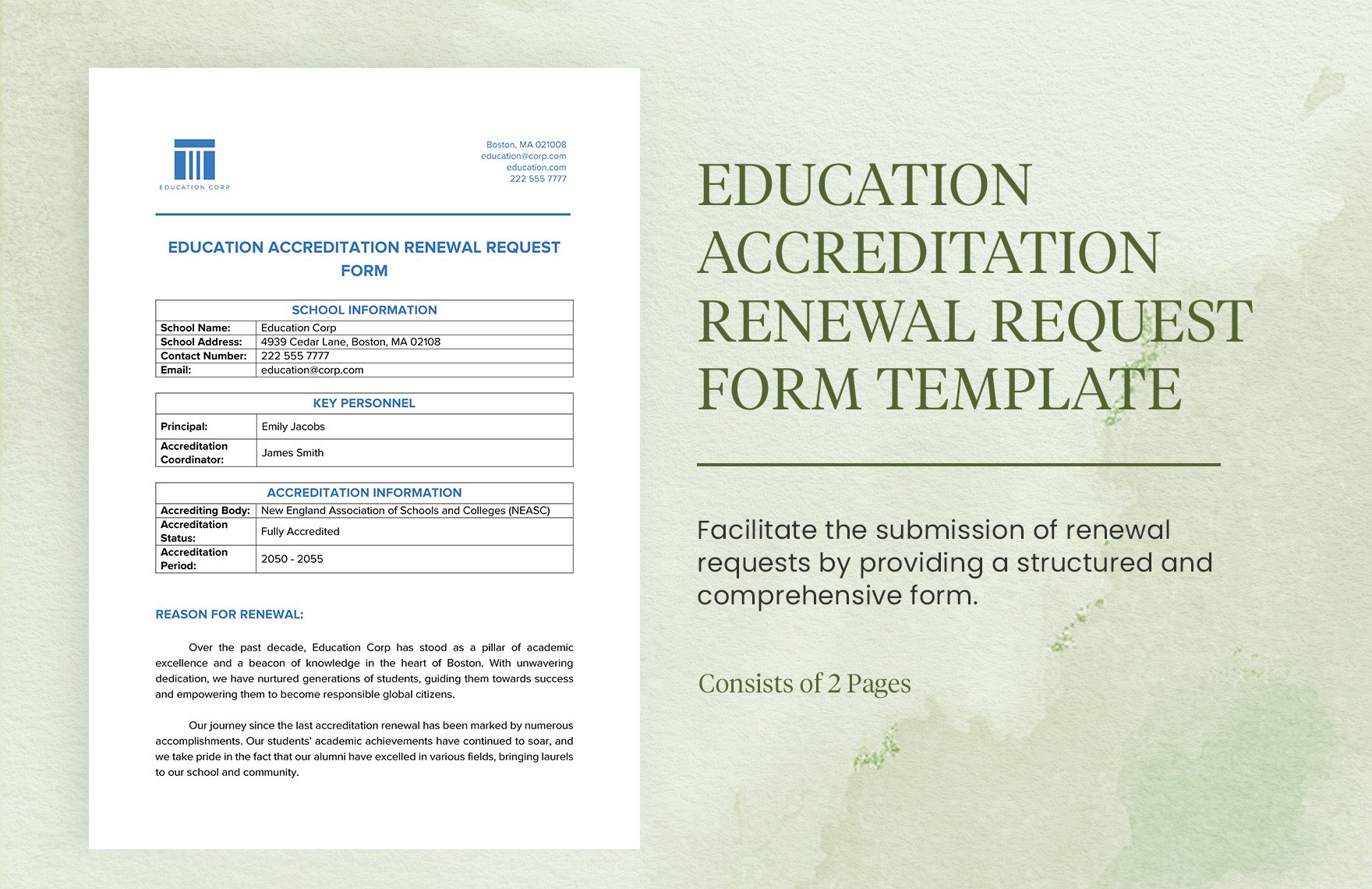 Education Accreditation Renewal Request Form Template in Word, Google Docs, PDF