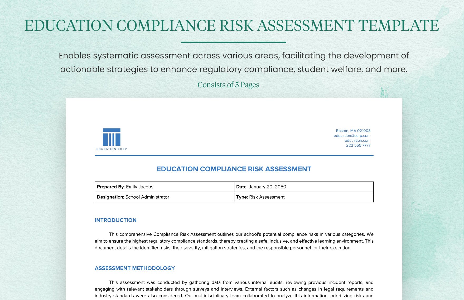 Education Compliance Risk Assessment Template in Word, Google Docs, PDF