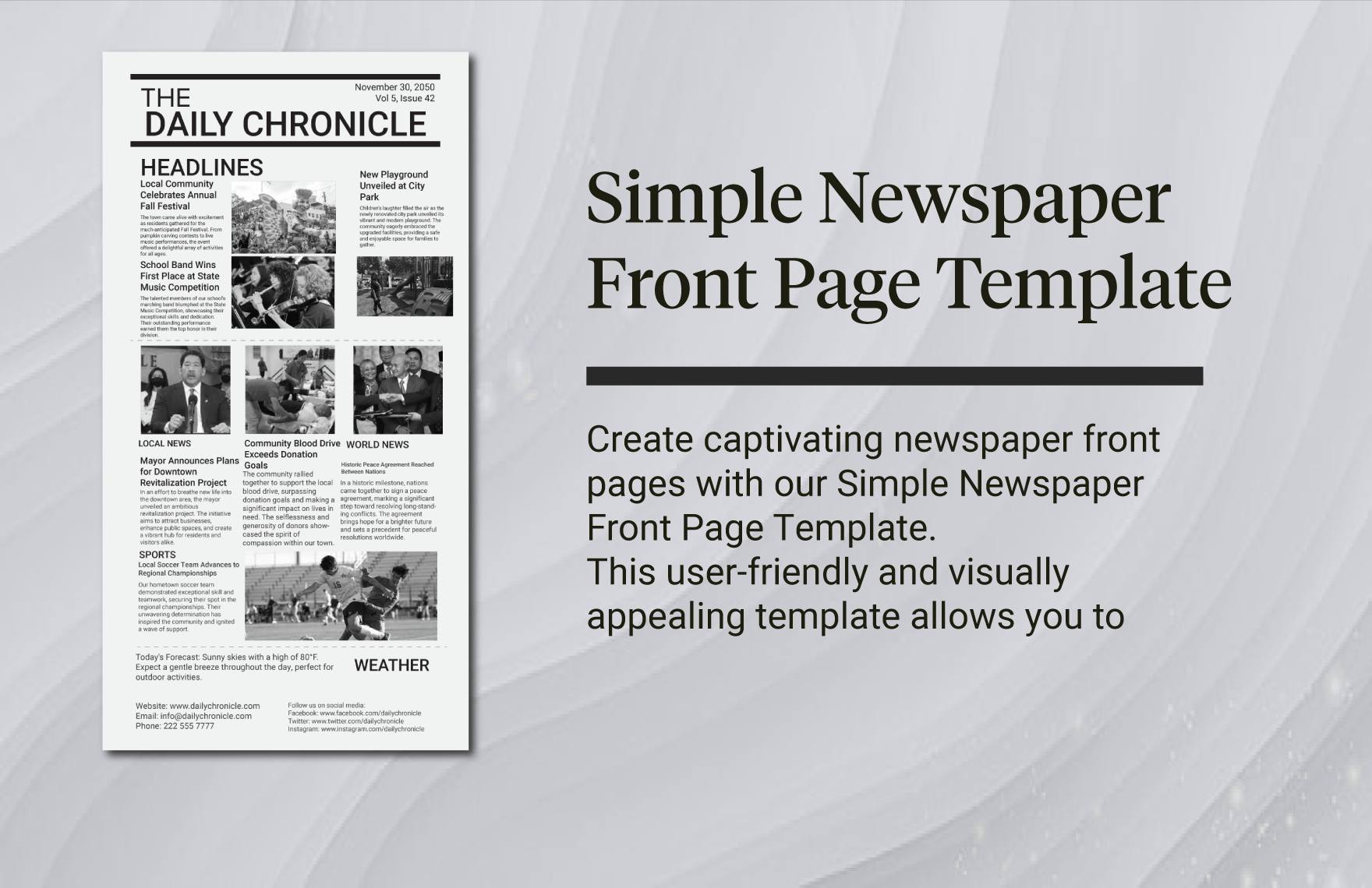 Simple Newspaper Front Page Template in Illustrator, MS Word,