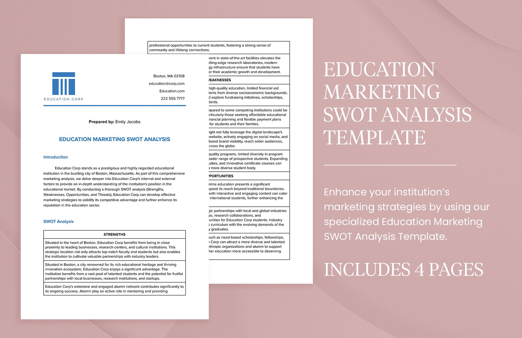 Education Marketing SWOT Analysis Template