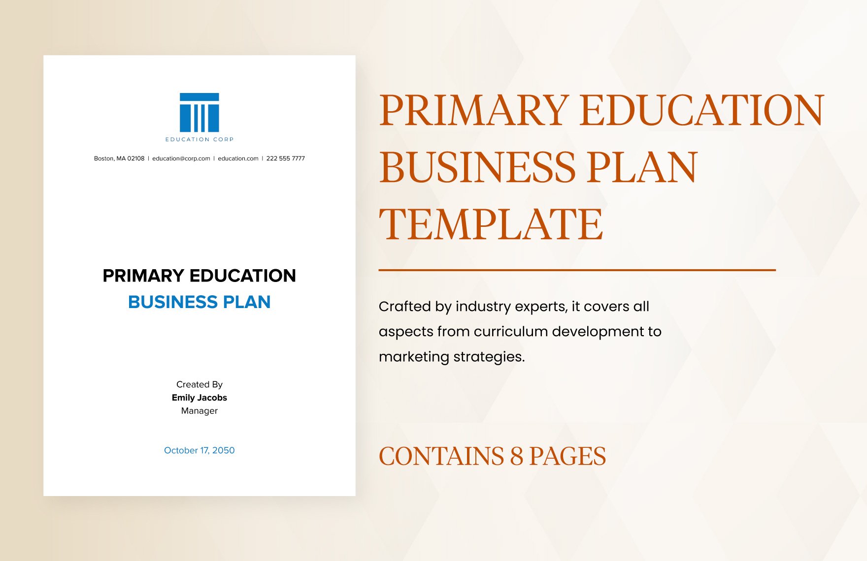 Primary Education Business Plan Template