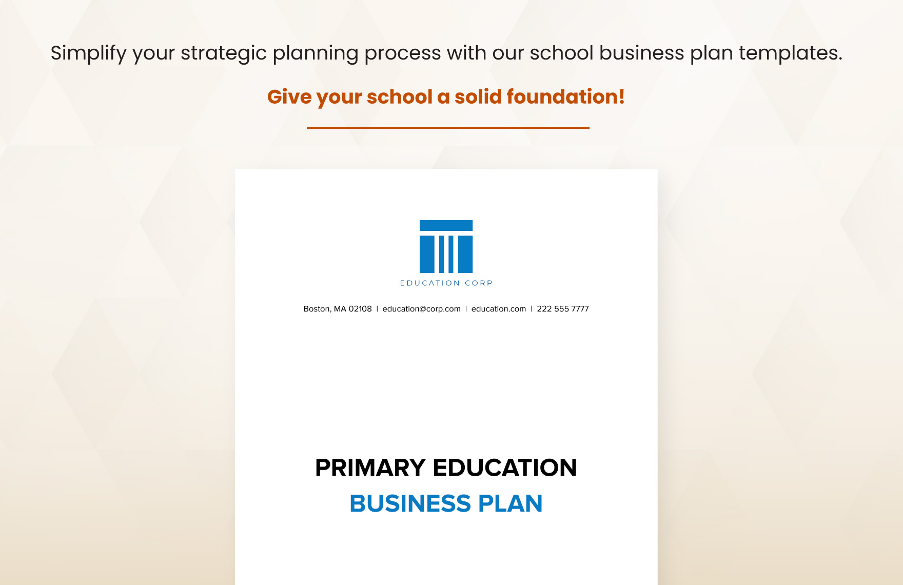 Primary Education Business Plan Template