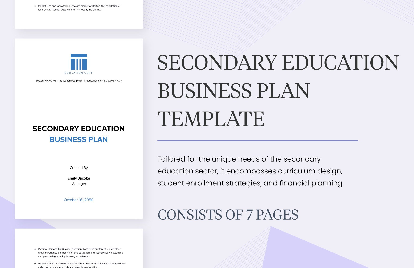 Secondary Education Business Plan Template
