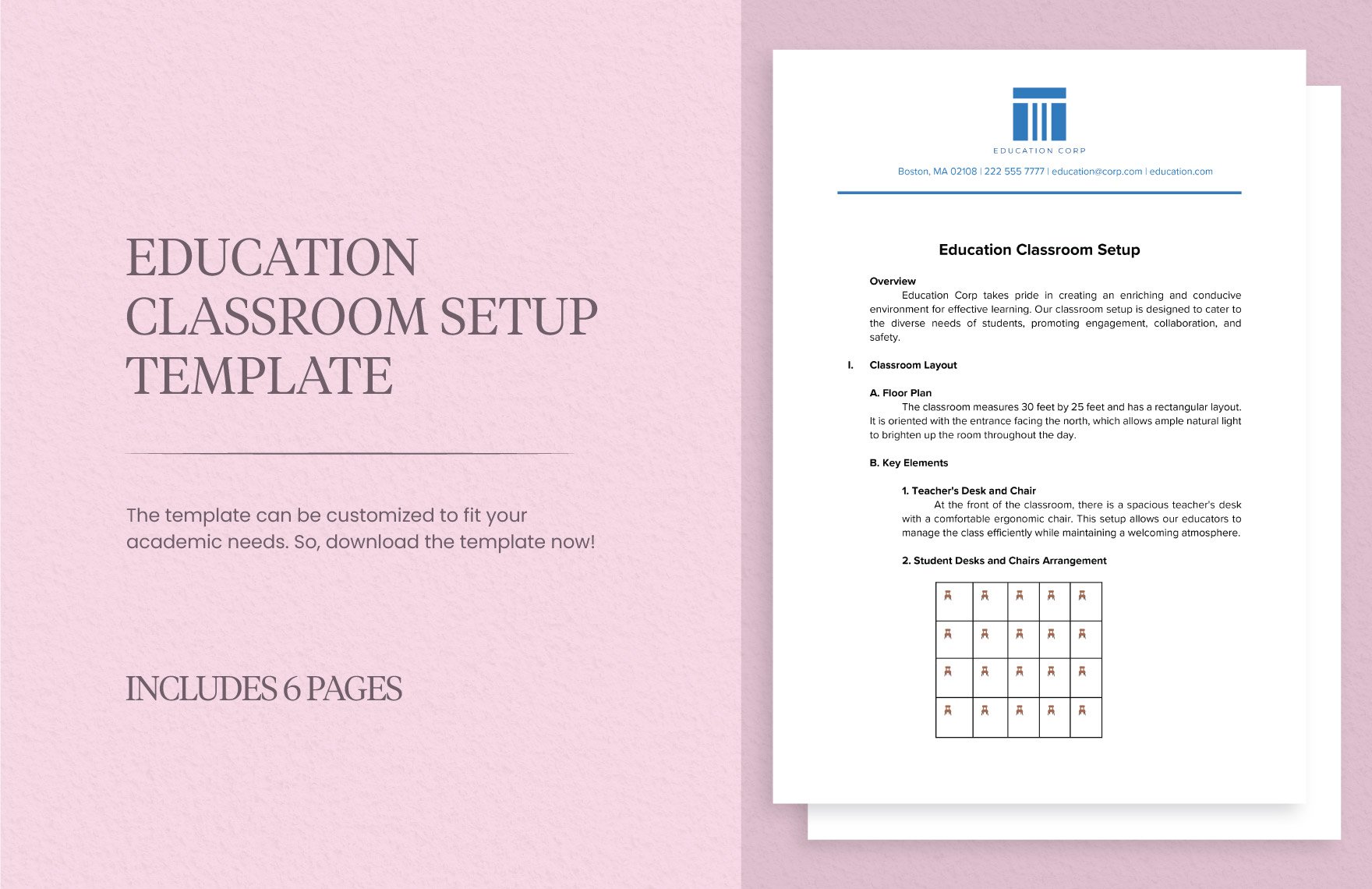 Education Classroom Setup Template in Word, Google Docs, PDF