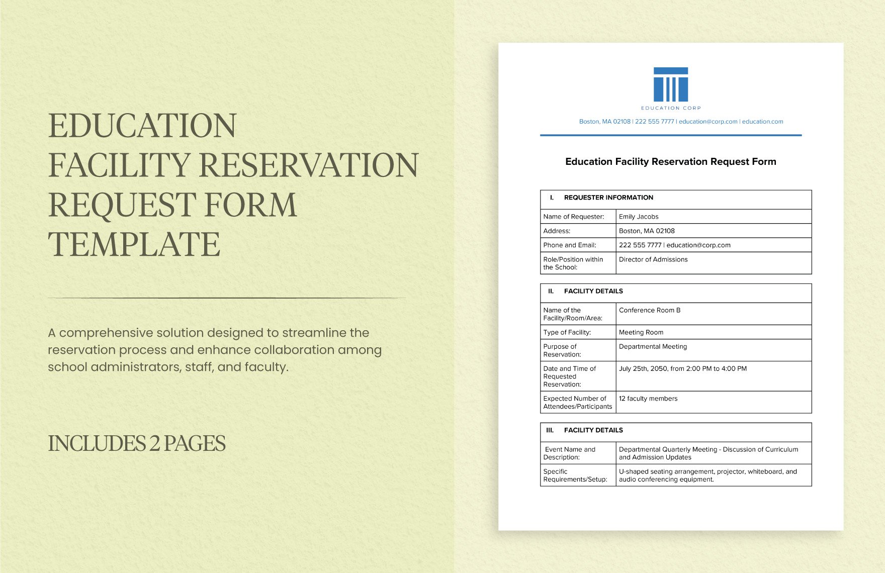 Education Facility Reservation Request Form Template