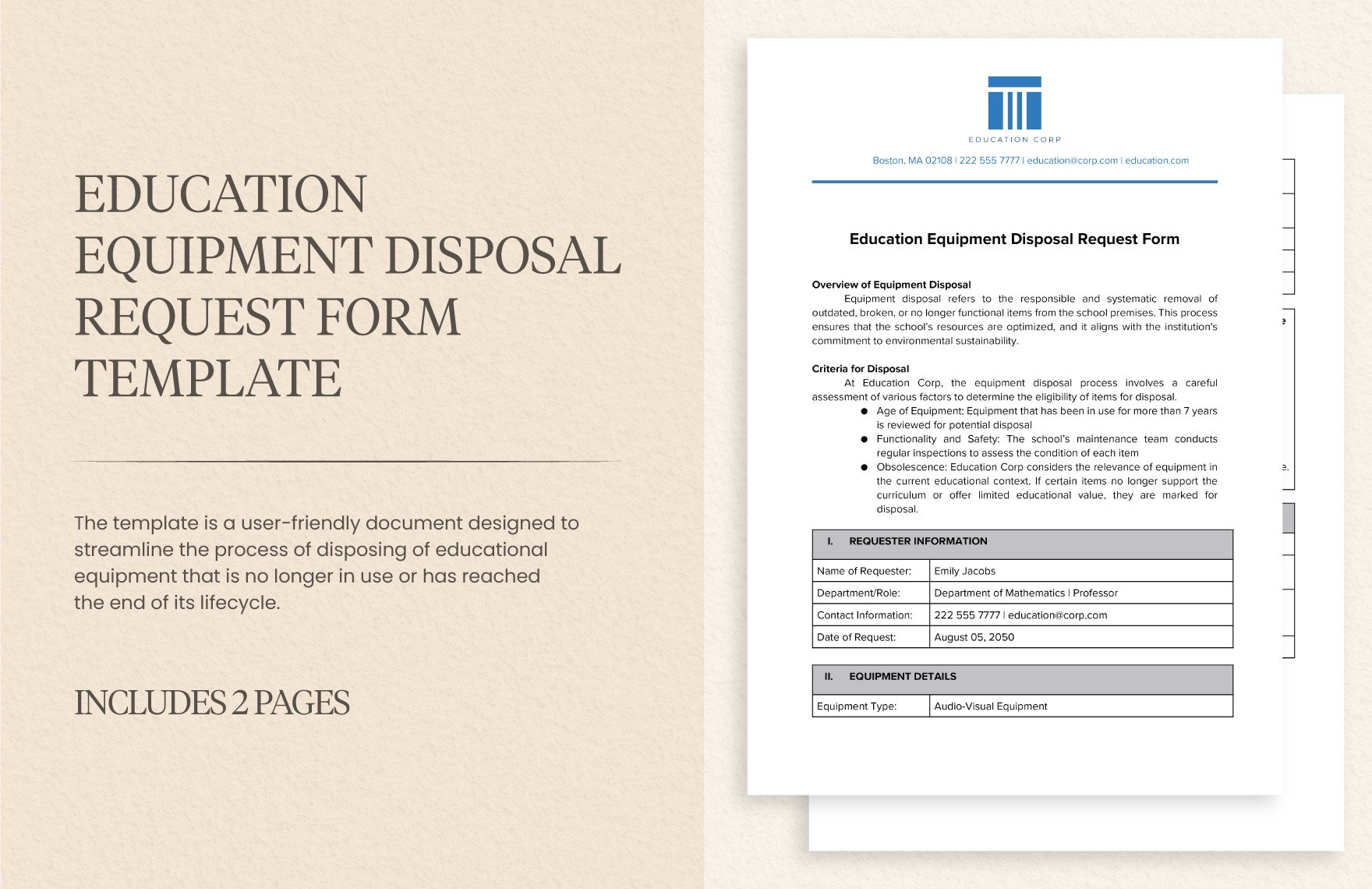 Education Equipment Disposal Request Form Template