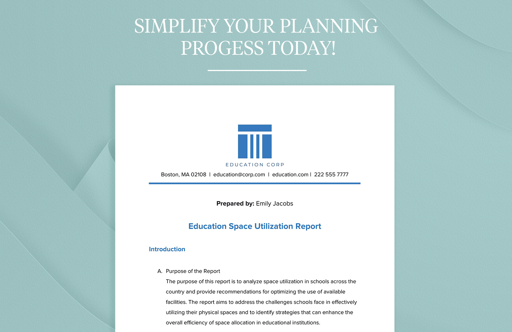 Education Space Utilization Report Template