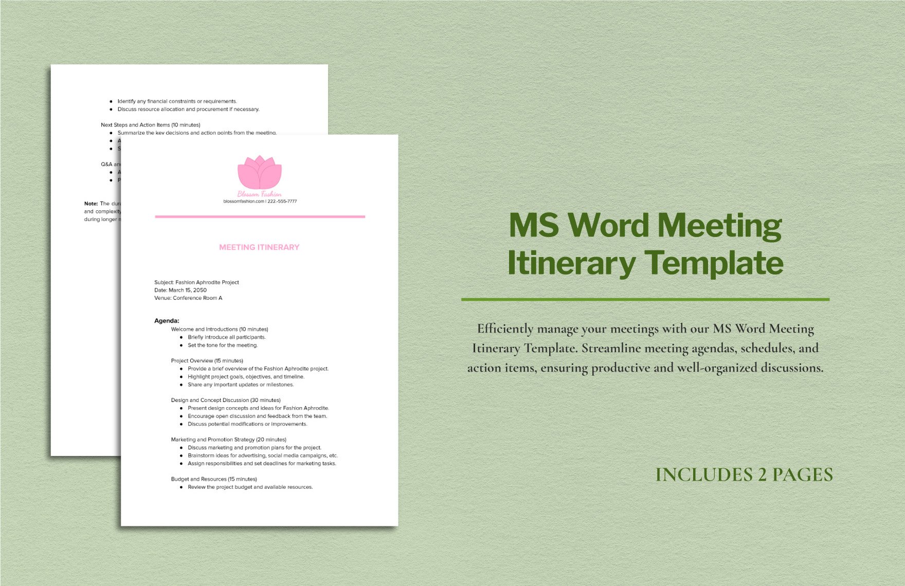 MS Word Meeting Itinerary Template