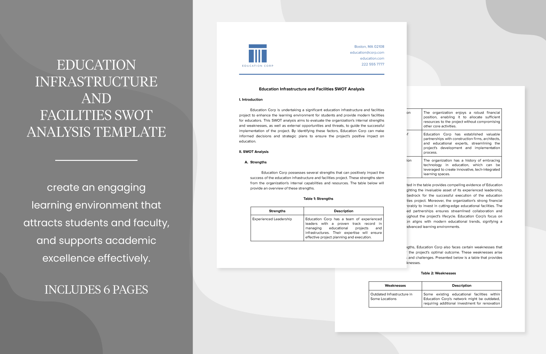 Education Infrastructure and Facilities SWOT Analysis Template