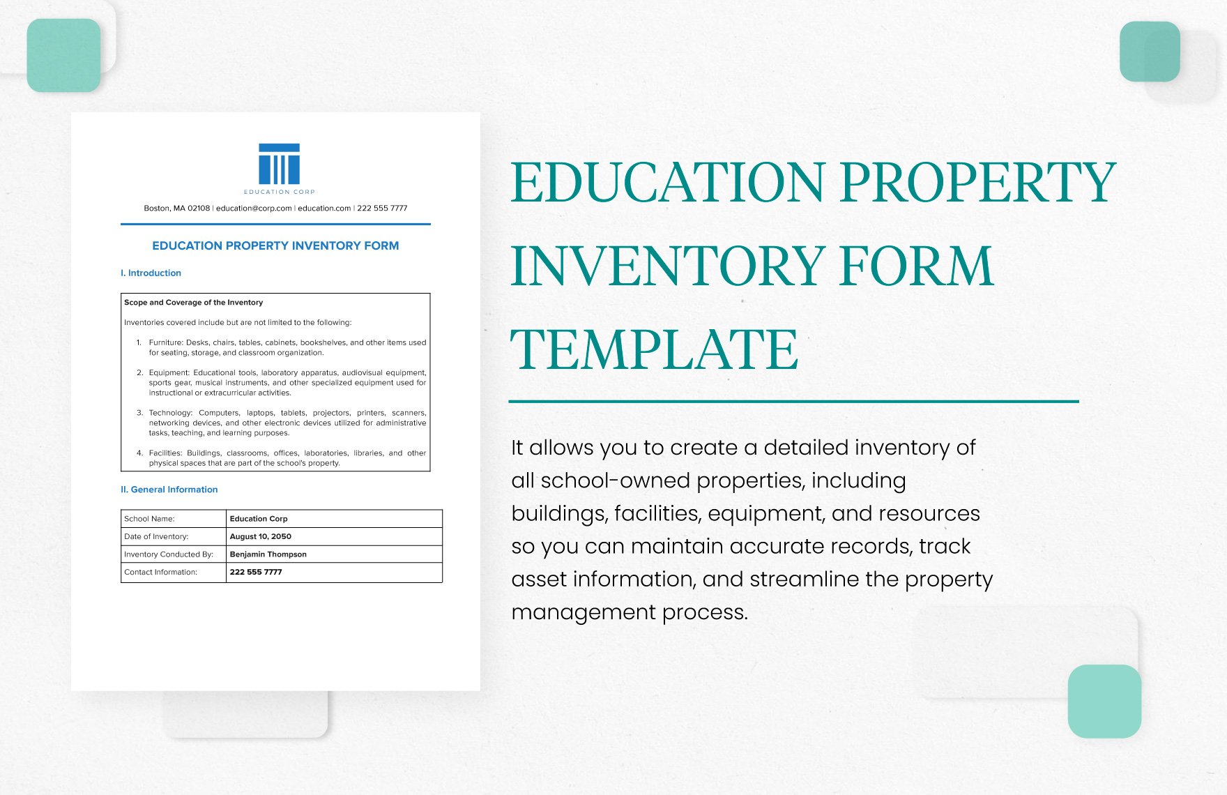 Education Property Inventory Form Template