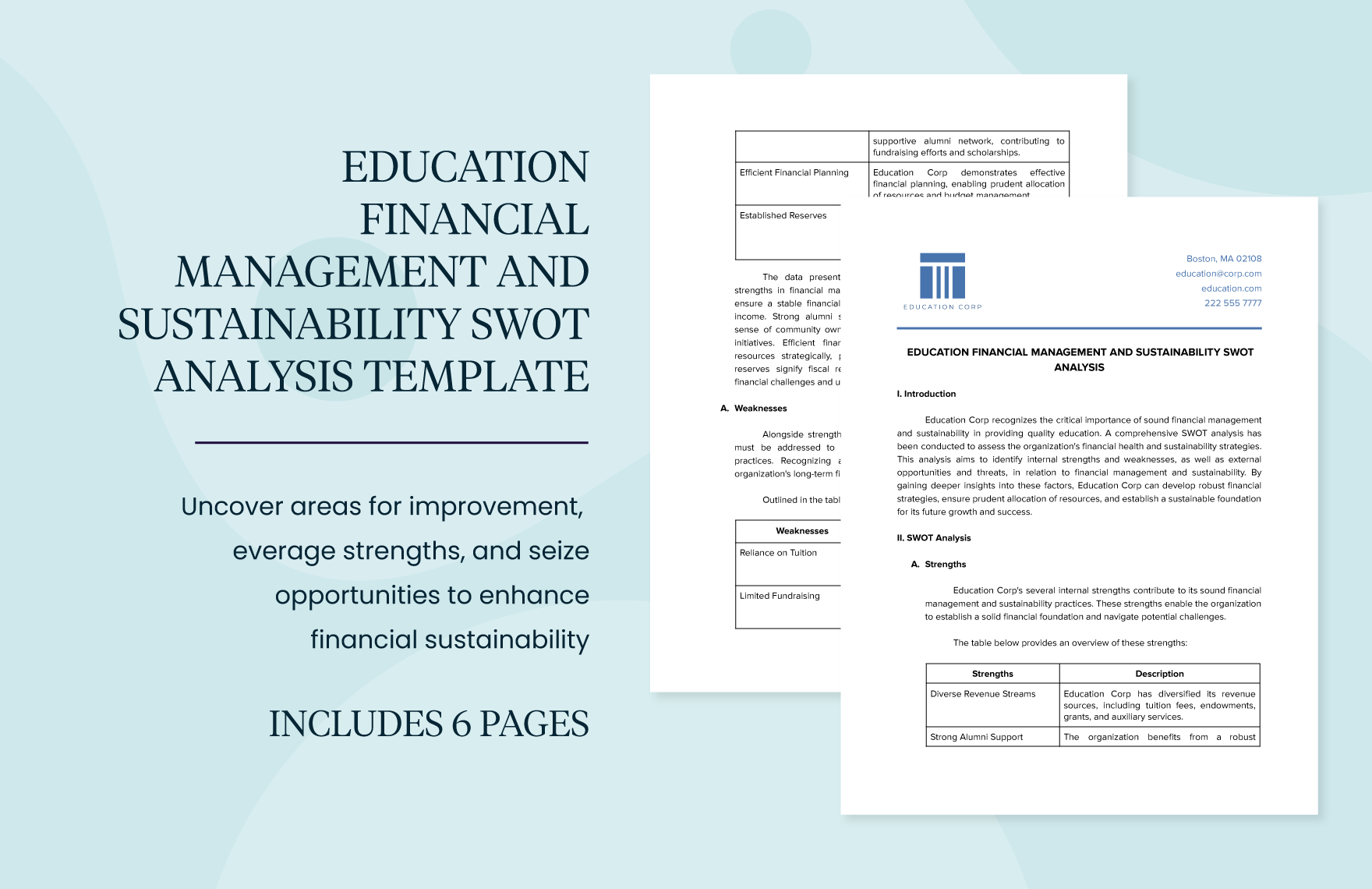 Education Financial Management and Sustainability SWOT Analysis Template