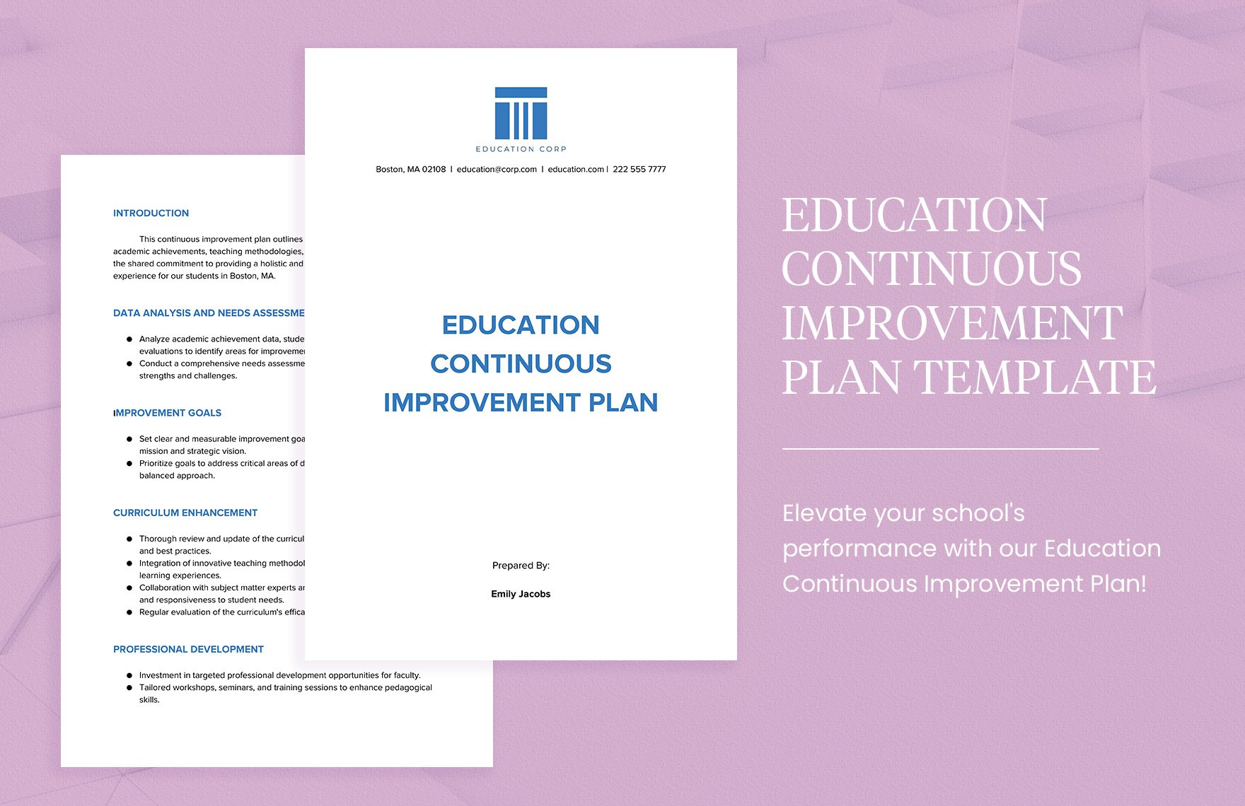 Education Continuous Improvement Plan Template in Word, Google Docs, PDF