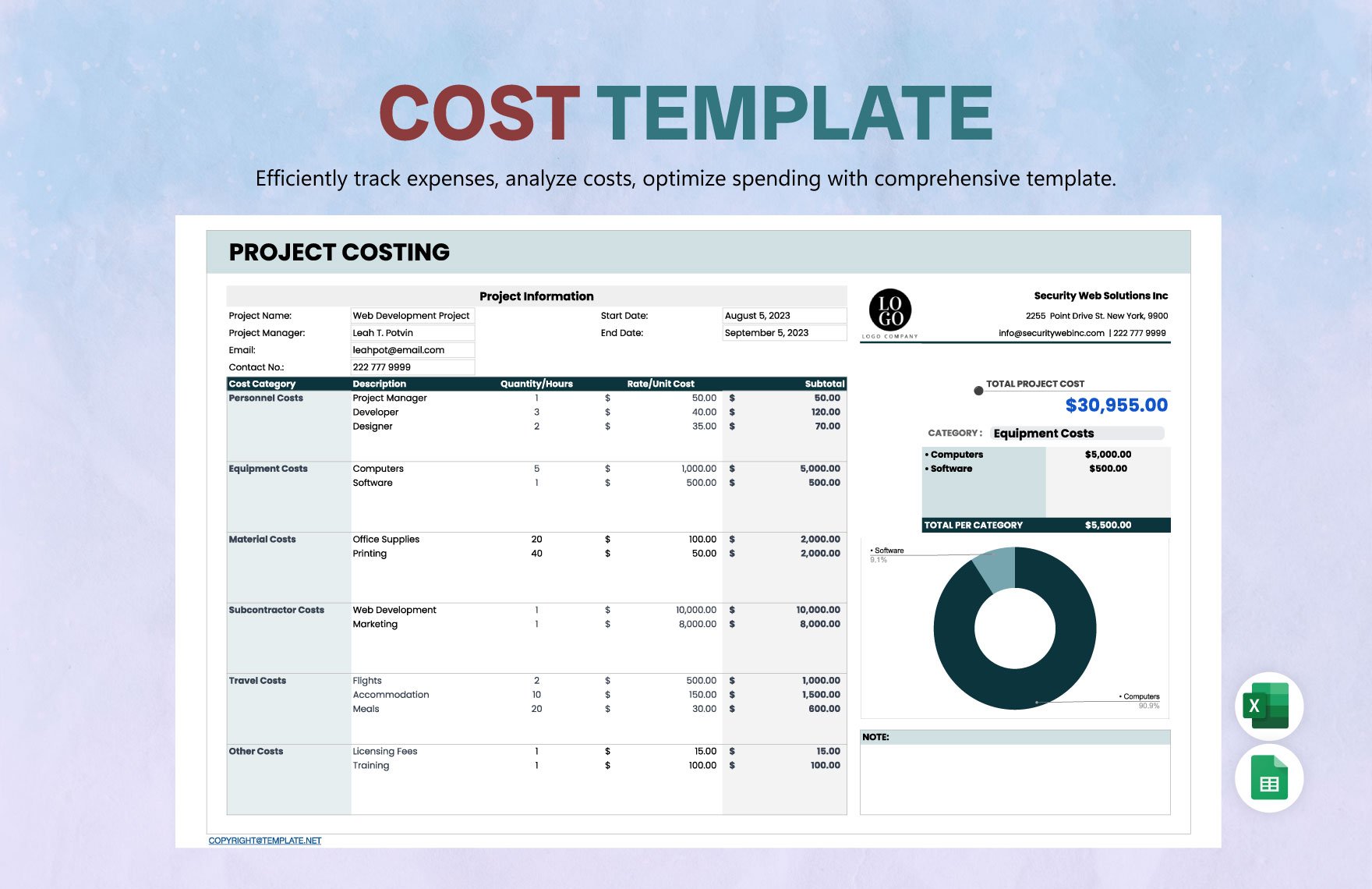 Cost Template in Excel, Google Sheets - Download | Template.net