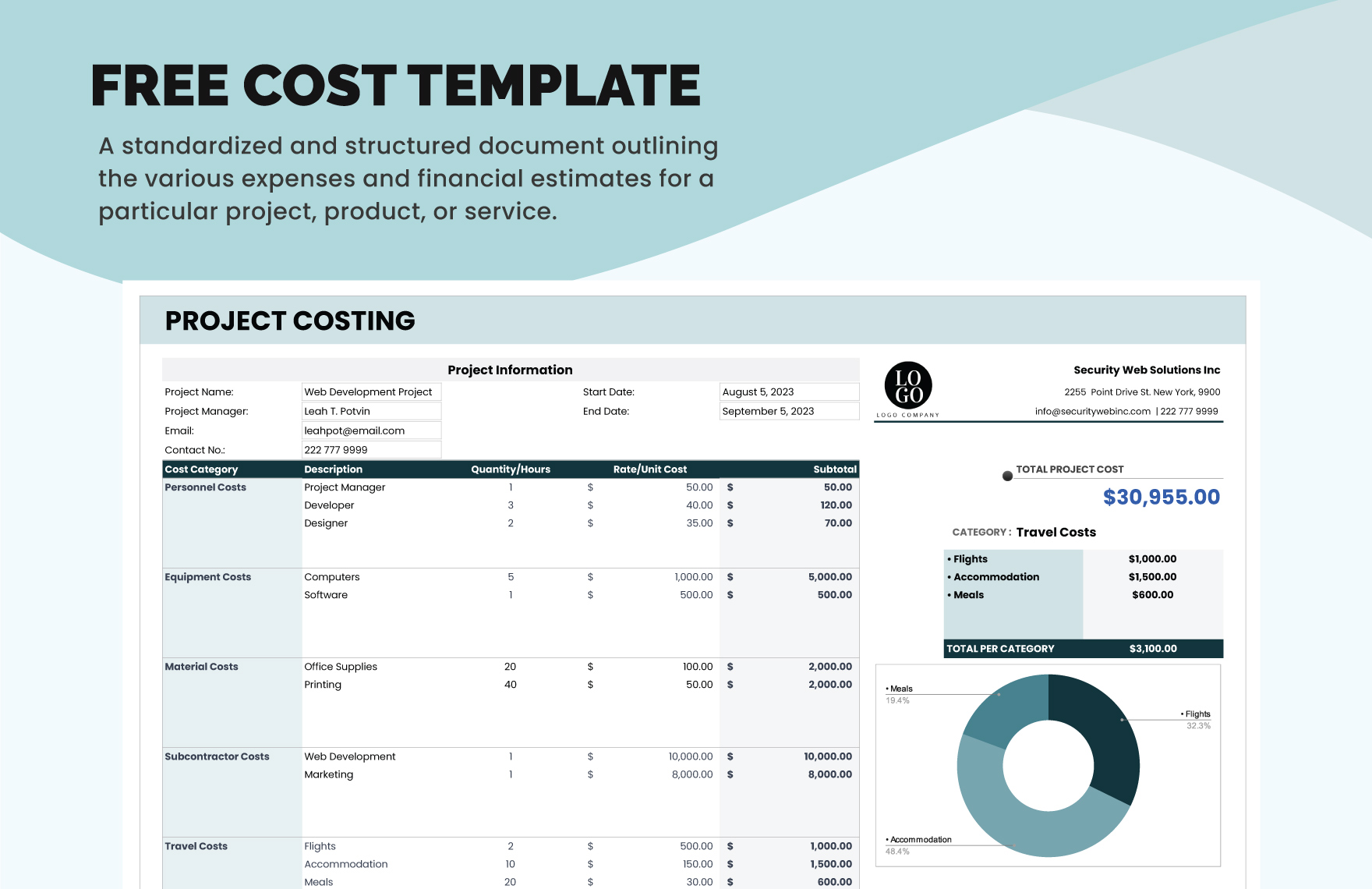 11  Cost Sheet Templates Google Docs Google Sheets MS Excel MS