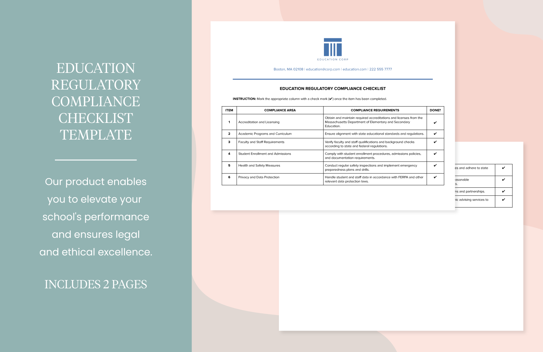 Education Regulatory Compliance Checklist Template in Word, Google Docs, PDF