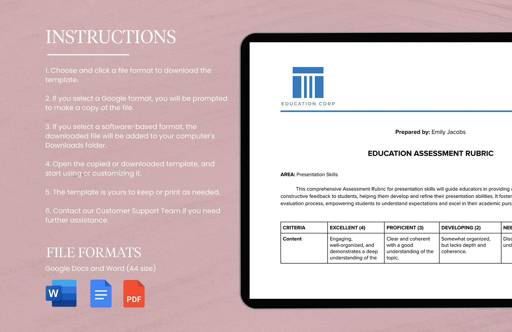 Education Assessment Rubric Template