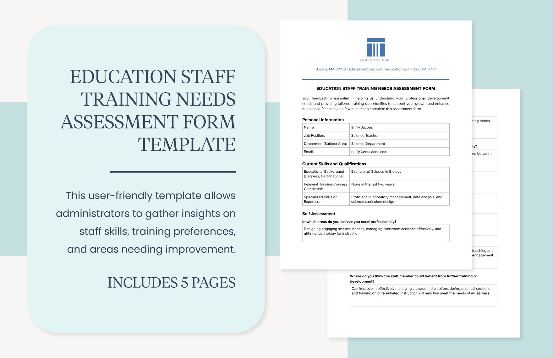 Education Staff Training Needs Assessment Form Template in Word, Google Docs, PDF