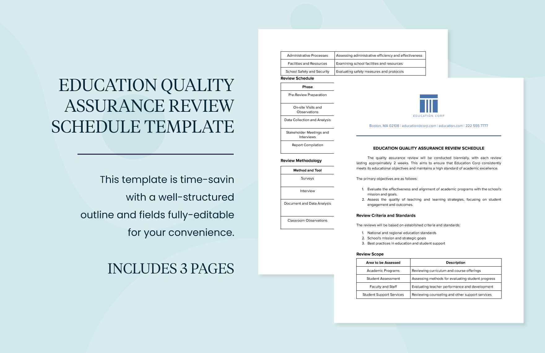 Education Quality Assurance Review Schedule Template in Word, Google Docs, PDF