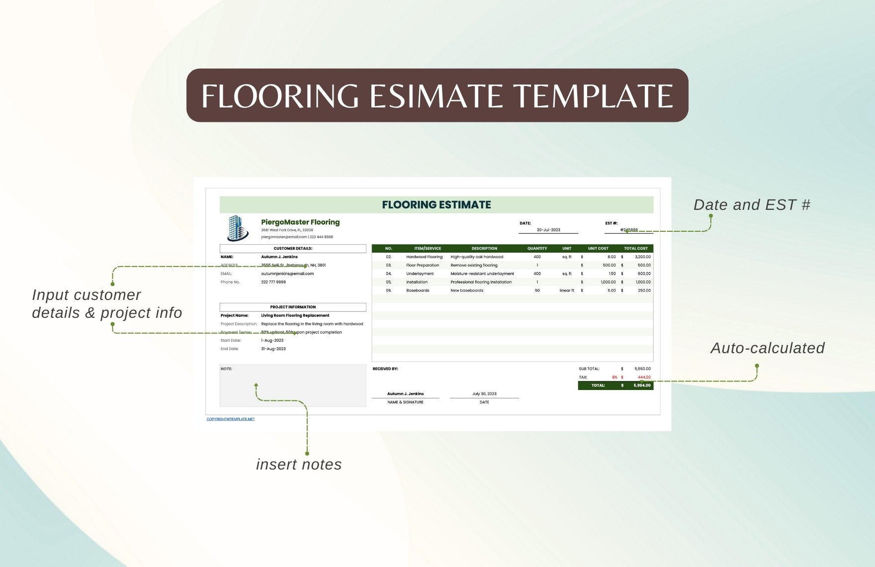 Flooring Estimate Template