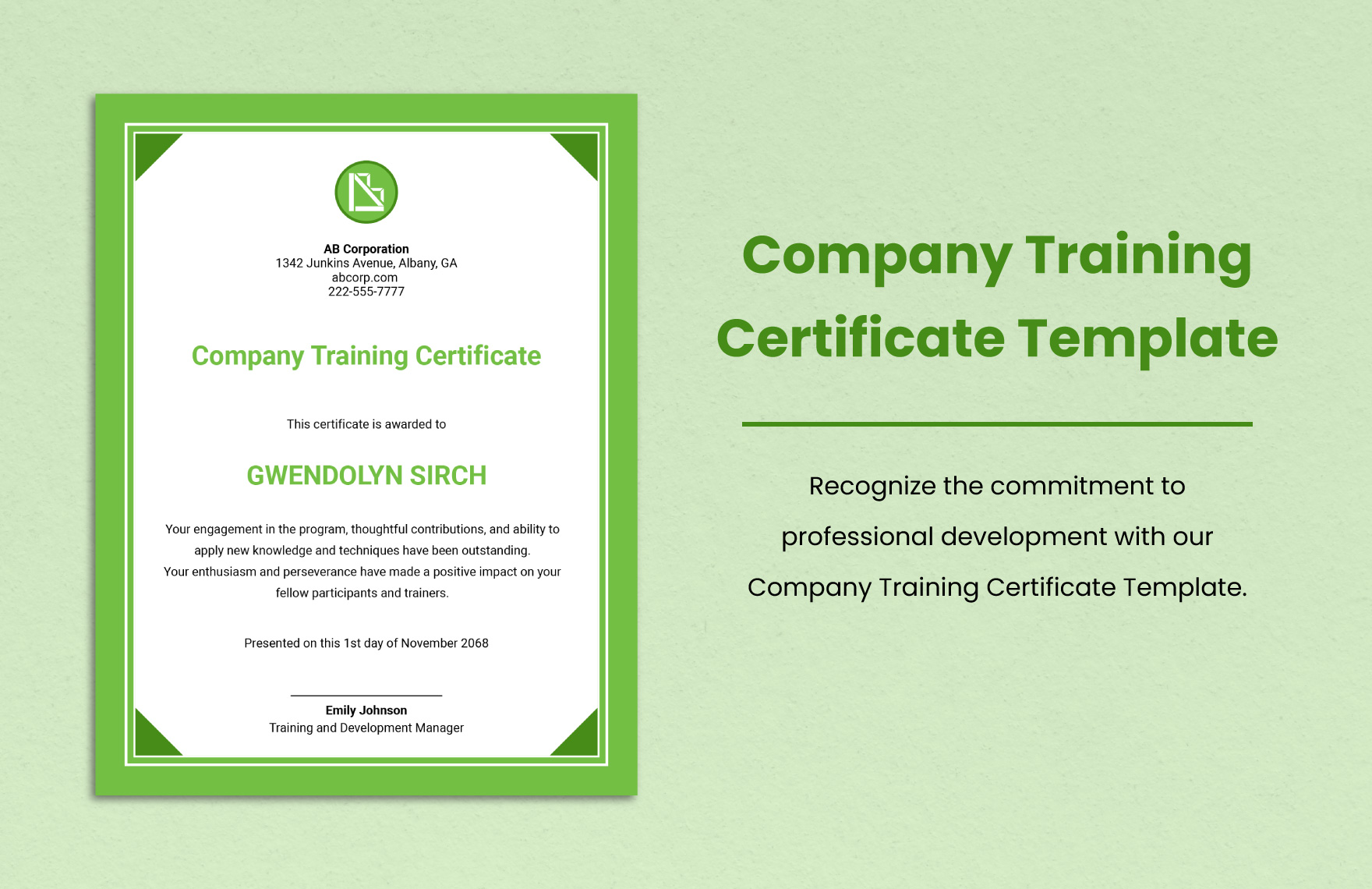 training certificate word template