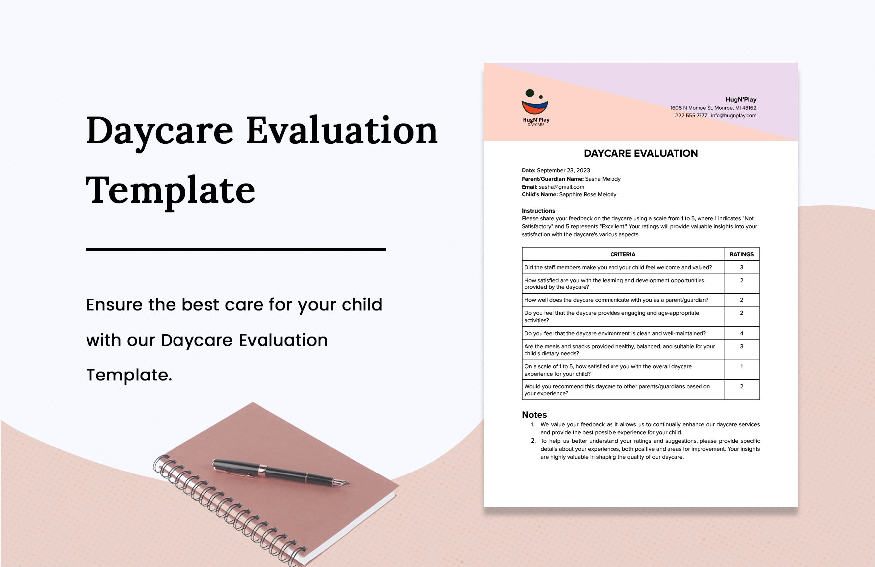 Daycare Evaluation  in Word, Google Docs, PDF