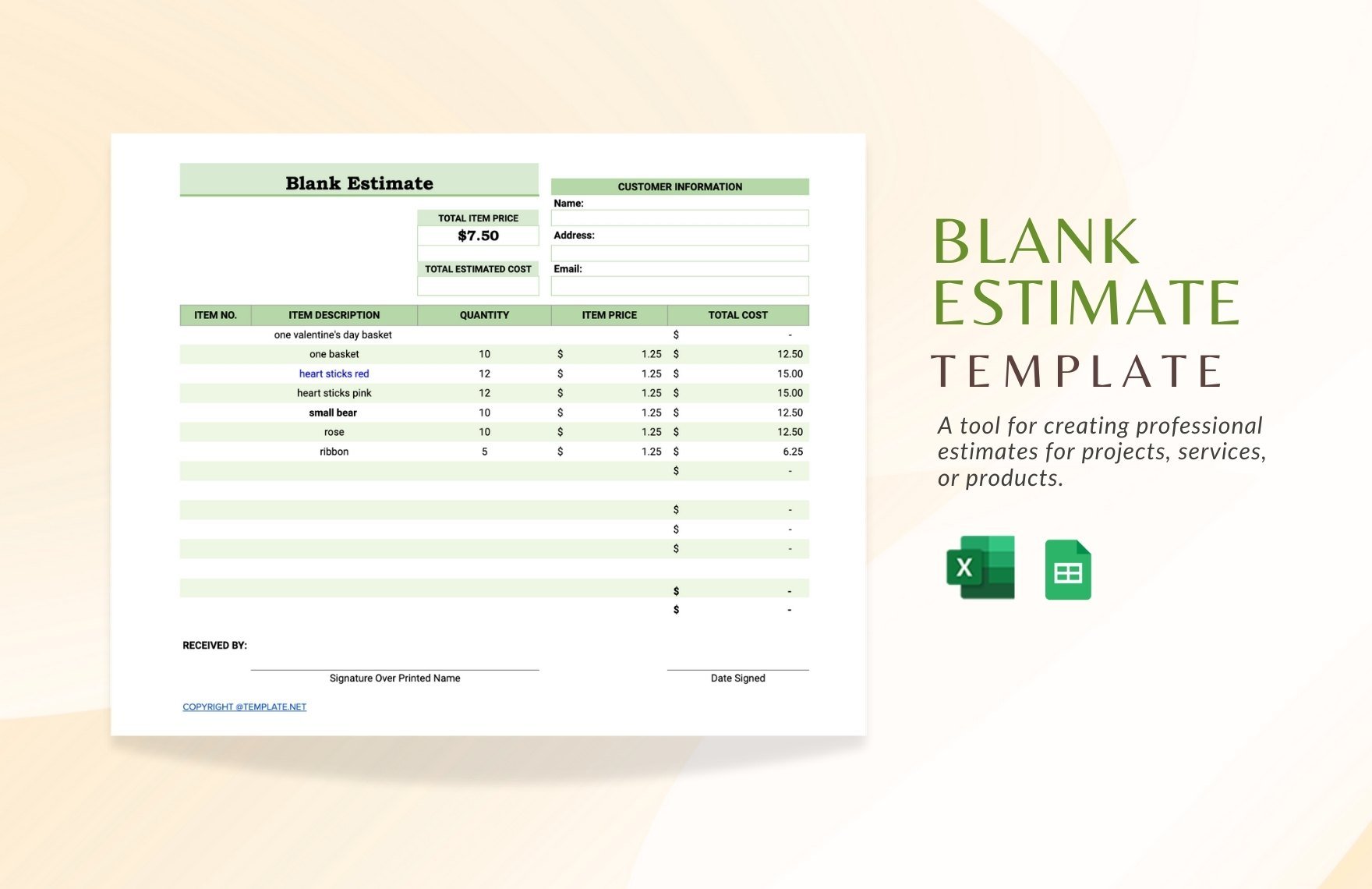 Free Blank Estimate Template in Excel, Google Sheets