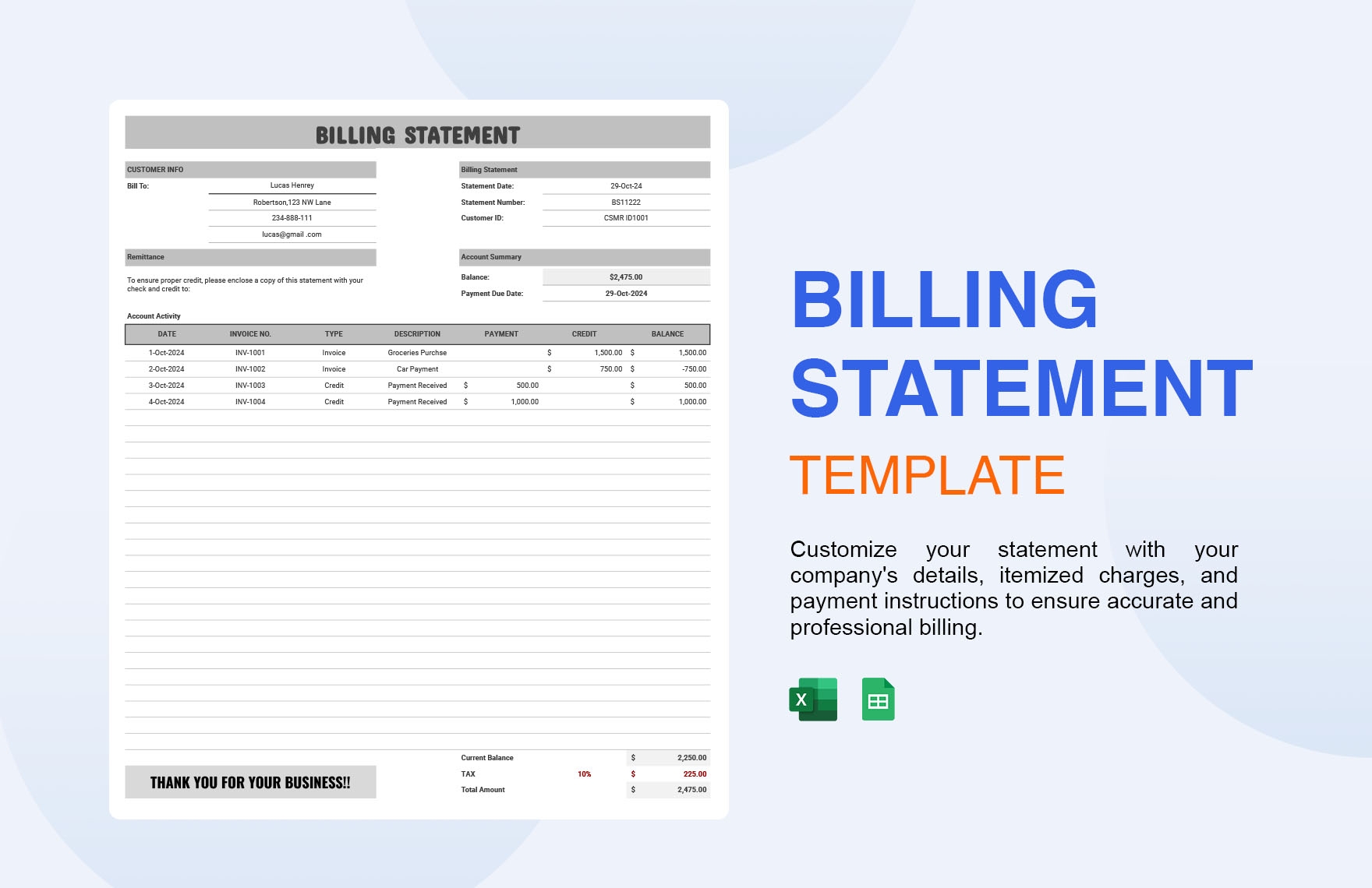 Billing Statement Template