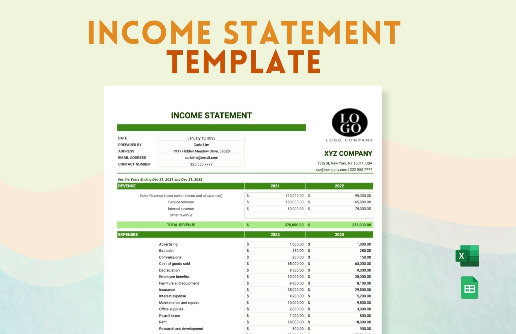 Free Income Statement Template in Excel, Google Sheets