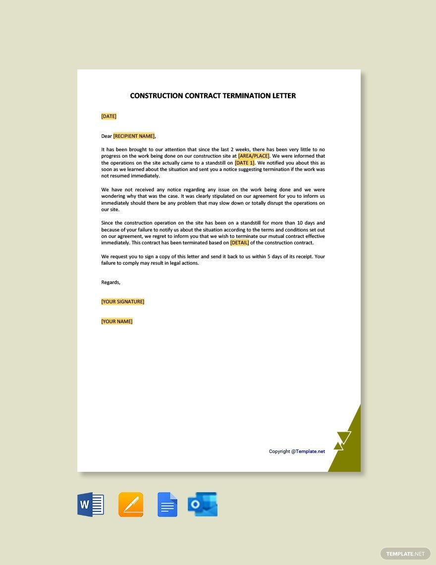 Construction Contract Termination Letter