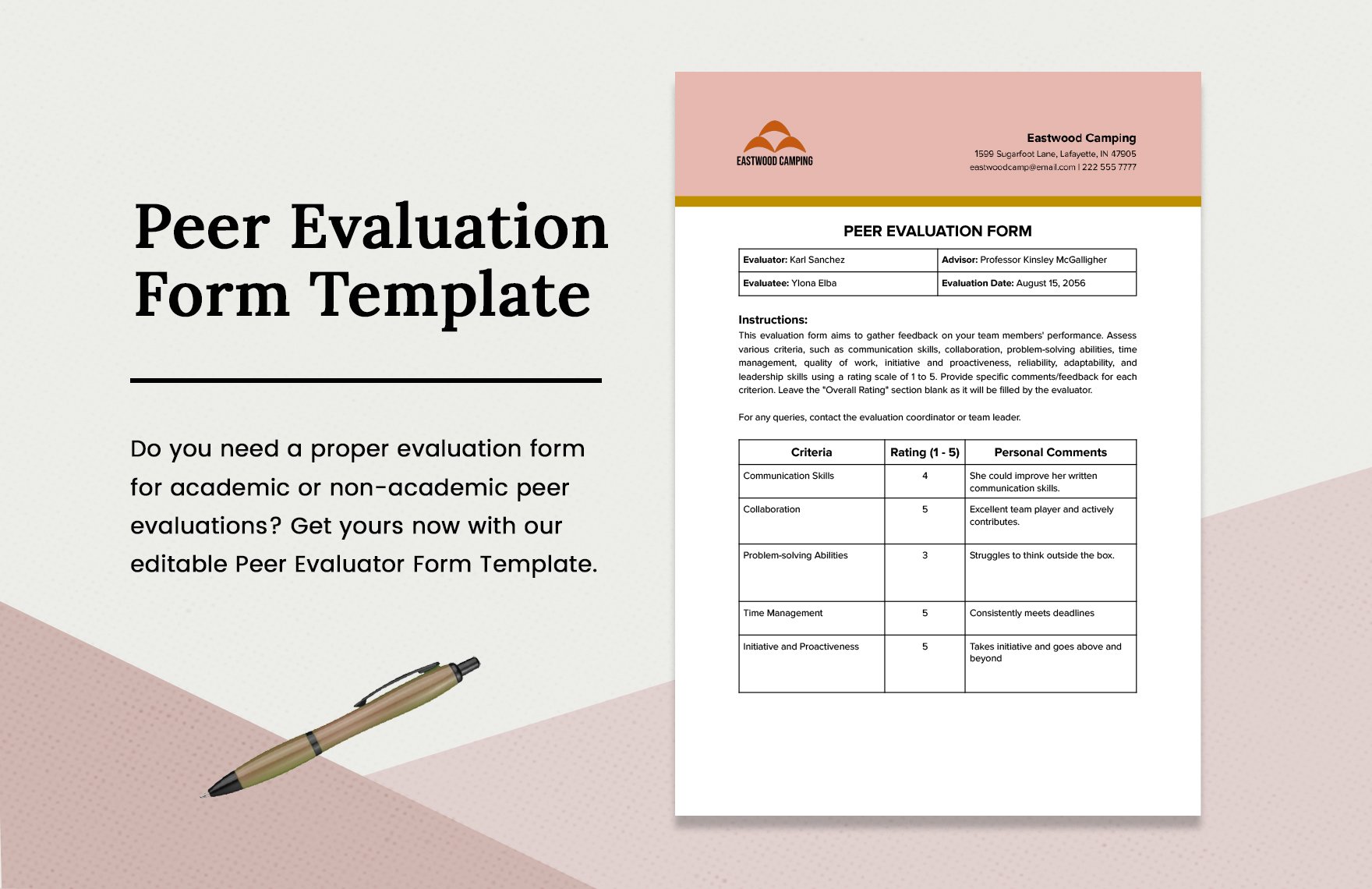 Peer Evaluation Form Template