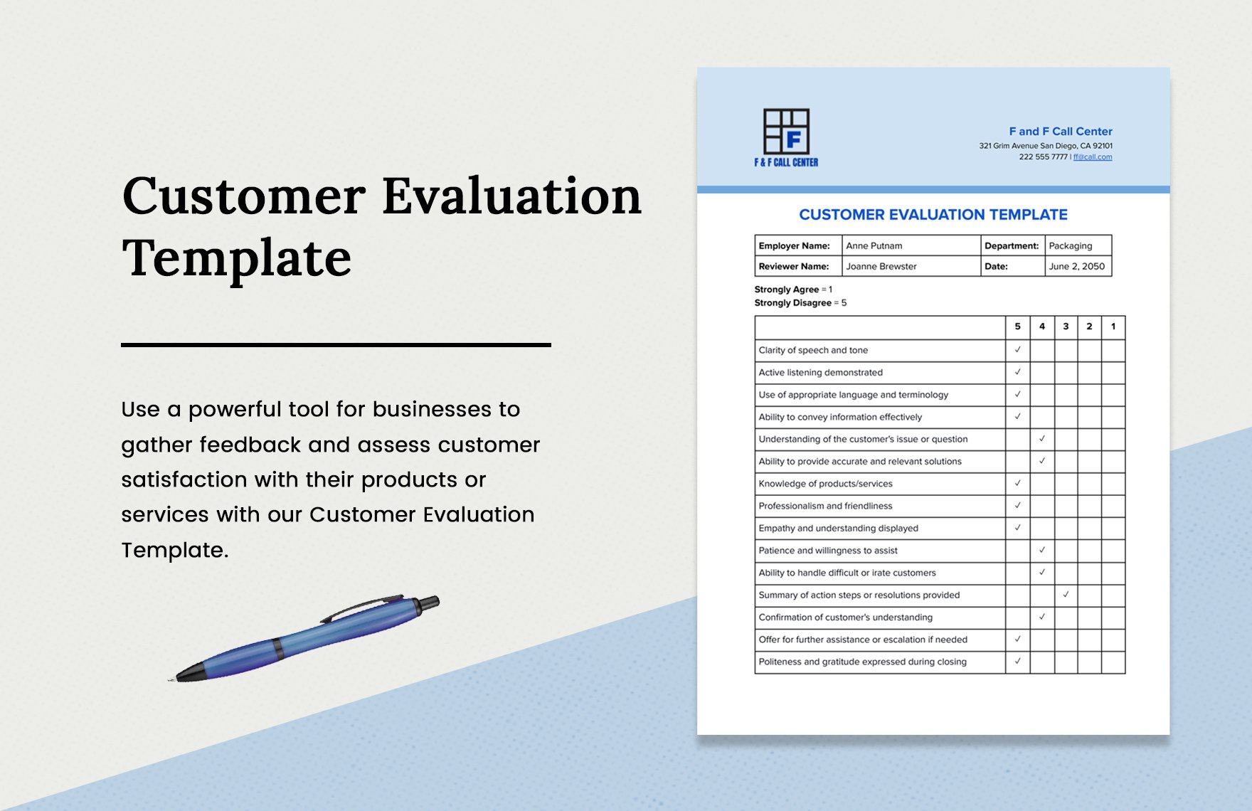 Customer Evaluation Template in Word, Google Docs, PDF