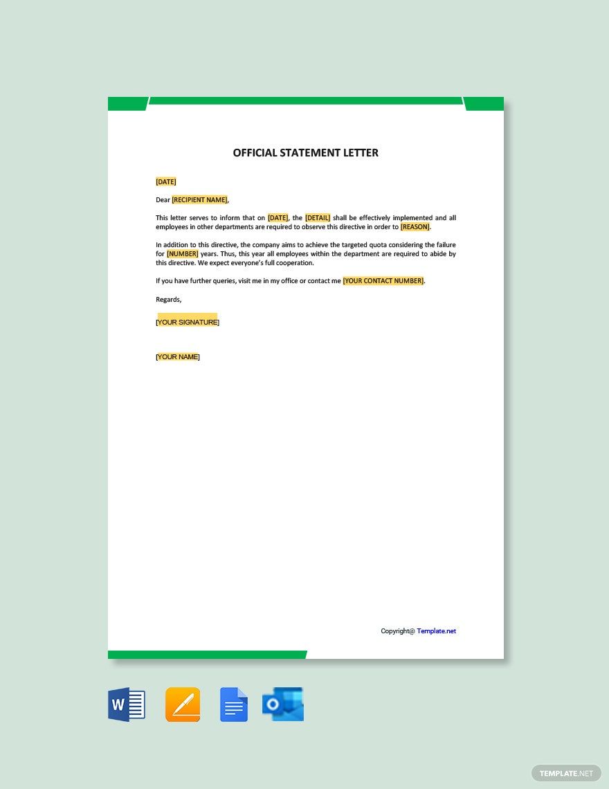 Official Statement Letter Template - Google Docs, Word, Outlook, Apple Pages | Template.net