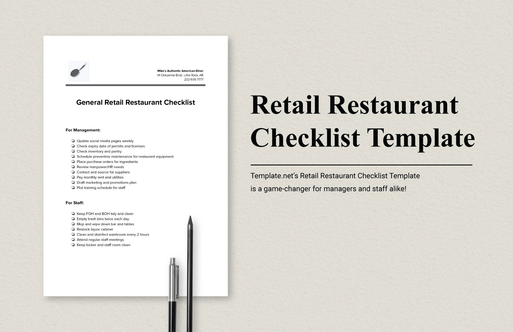 Retail Restaurant Checklist Template