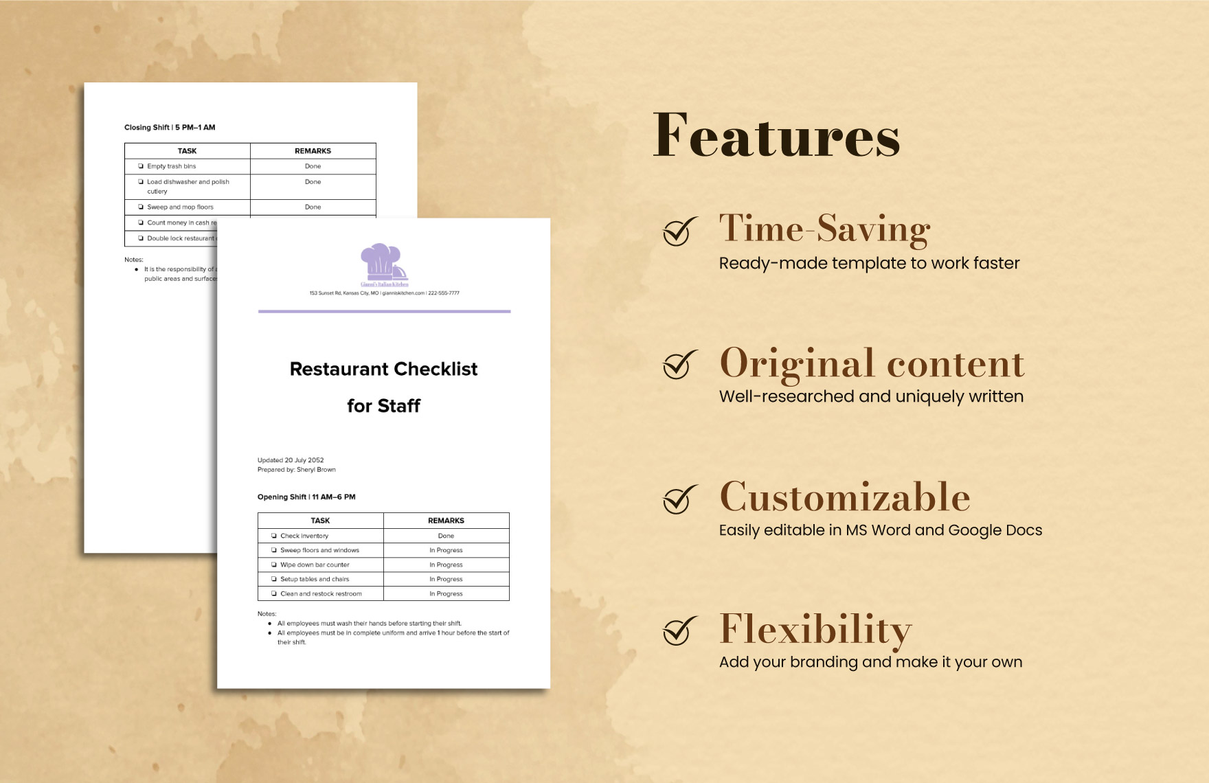 Restaurant Checklist Template