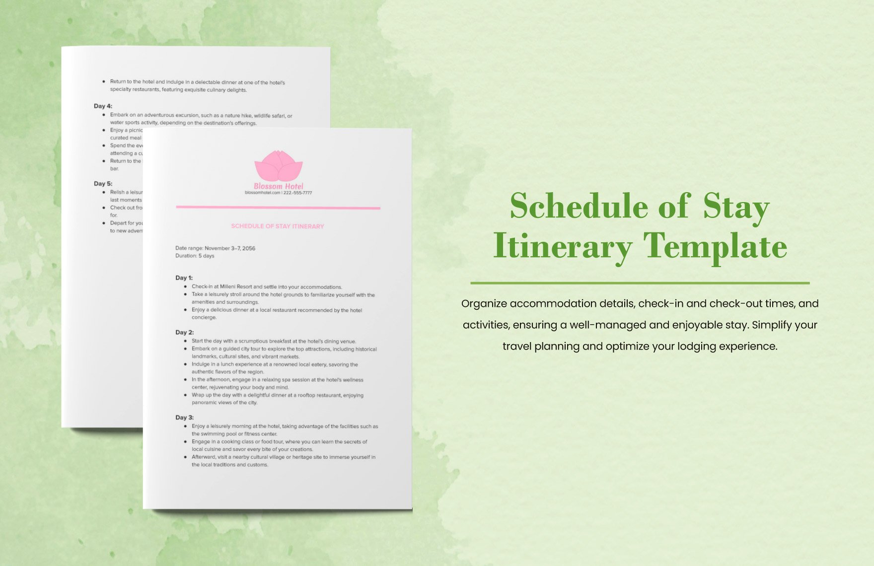 Schedule of Stay Itinerary Template