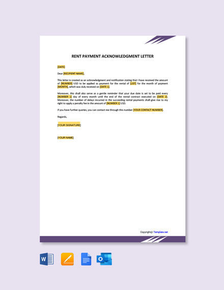 Rent Payment Acknowledgment Letter Template - Google Docs, Word, Apple ...