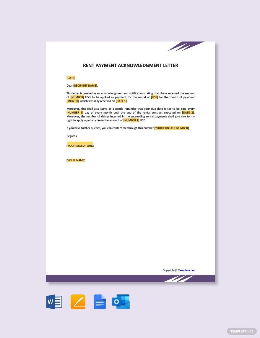 Rent Payment Acknowledgment Letter Template