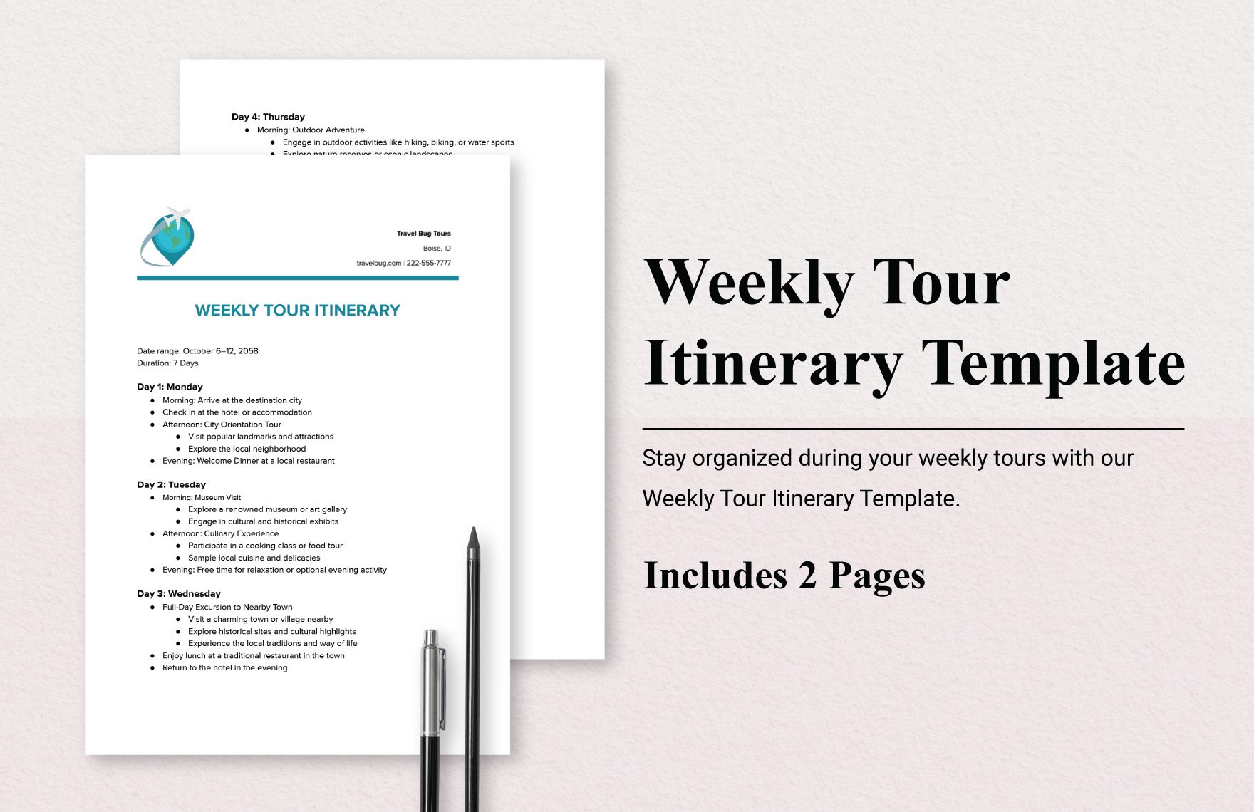 Weekly Tour Itinerary Template