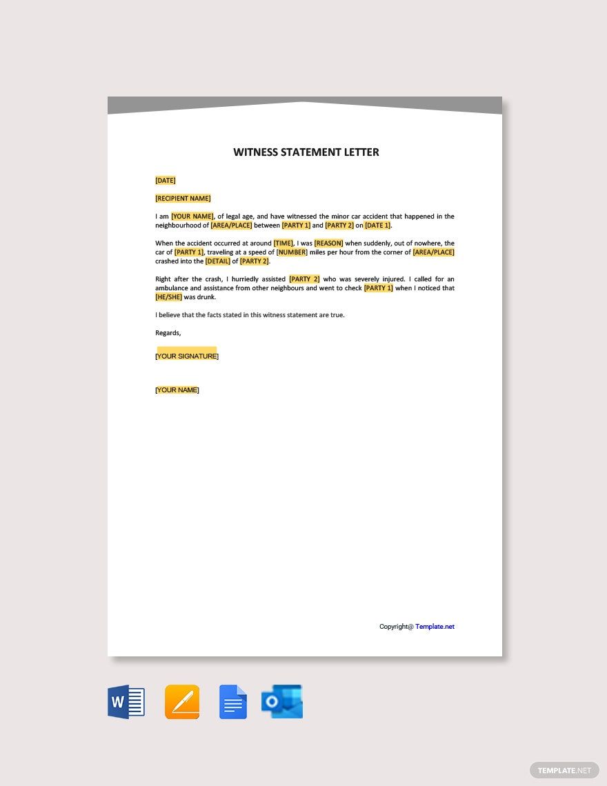 Witness Statement Letter in Google Docs, Word, Pages, PDF - Download | Template.net