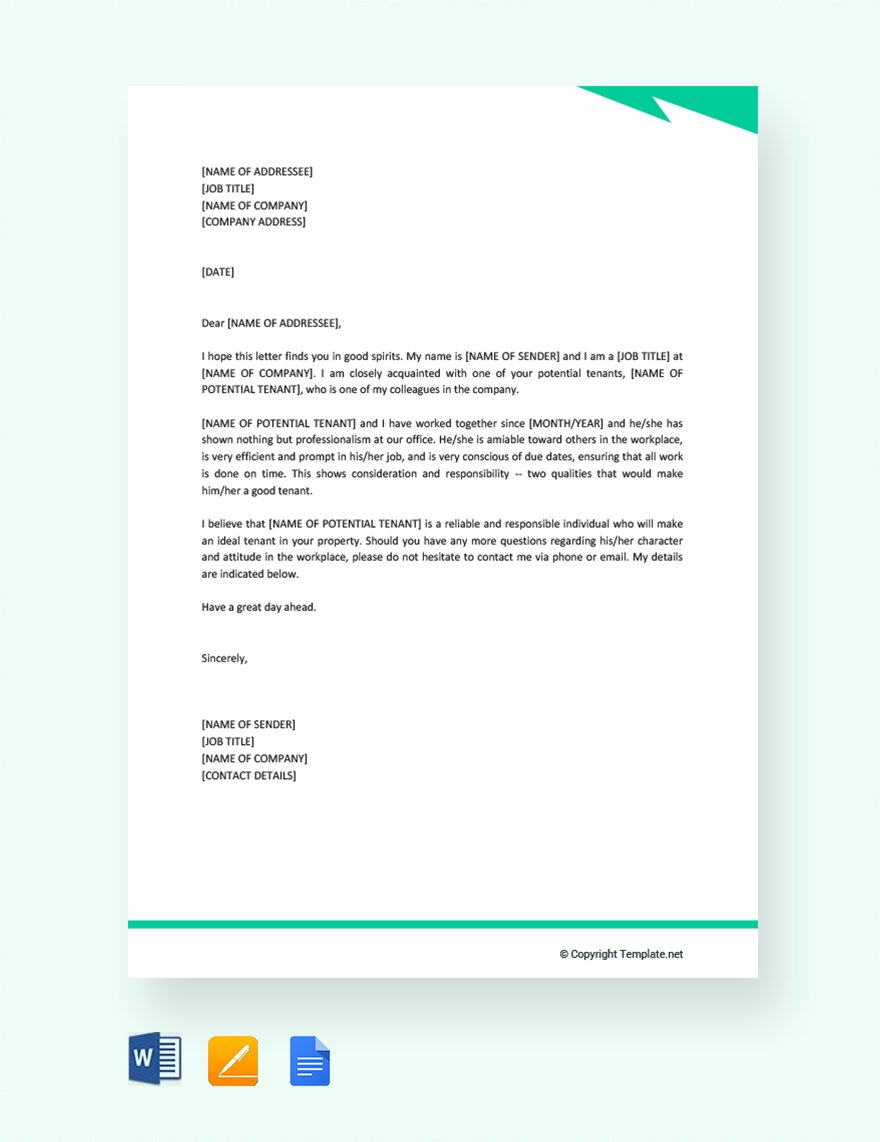 Free Professional Reference Letter for Apartment Application Template
