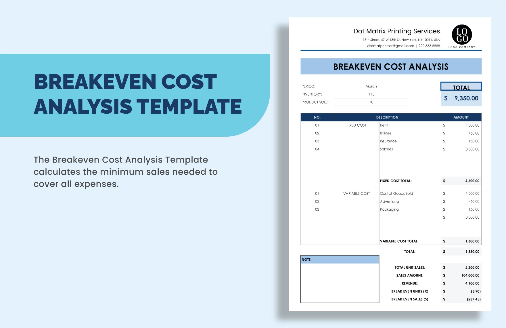 Breakeven Cost Analysis Template
