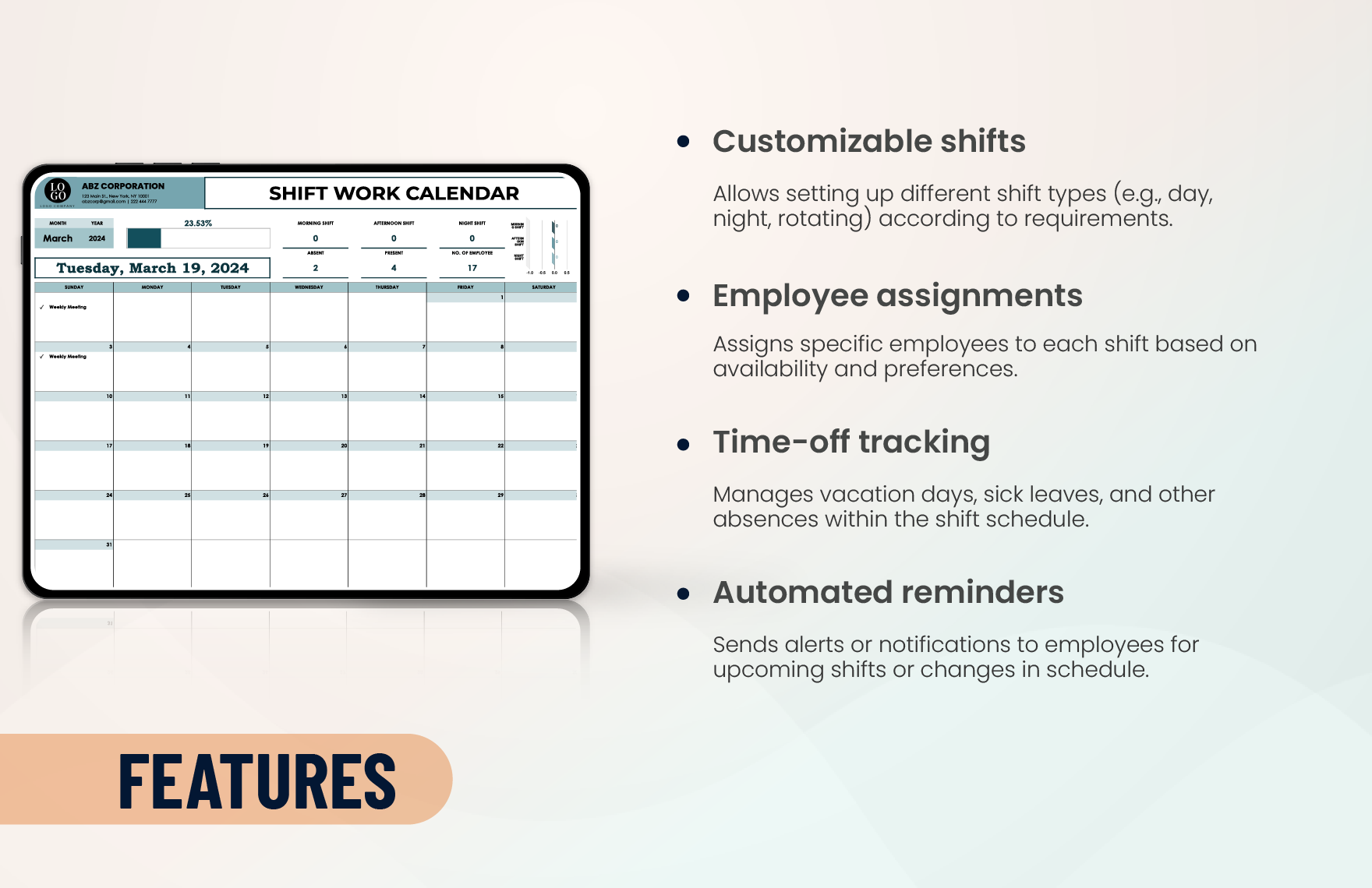 Shift Work Calendar Template