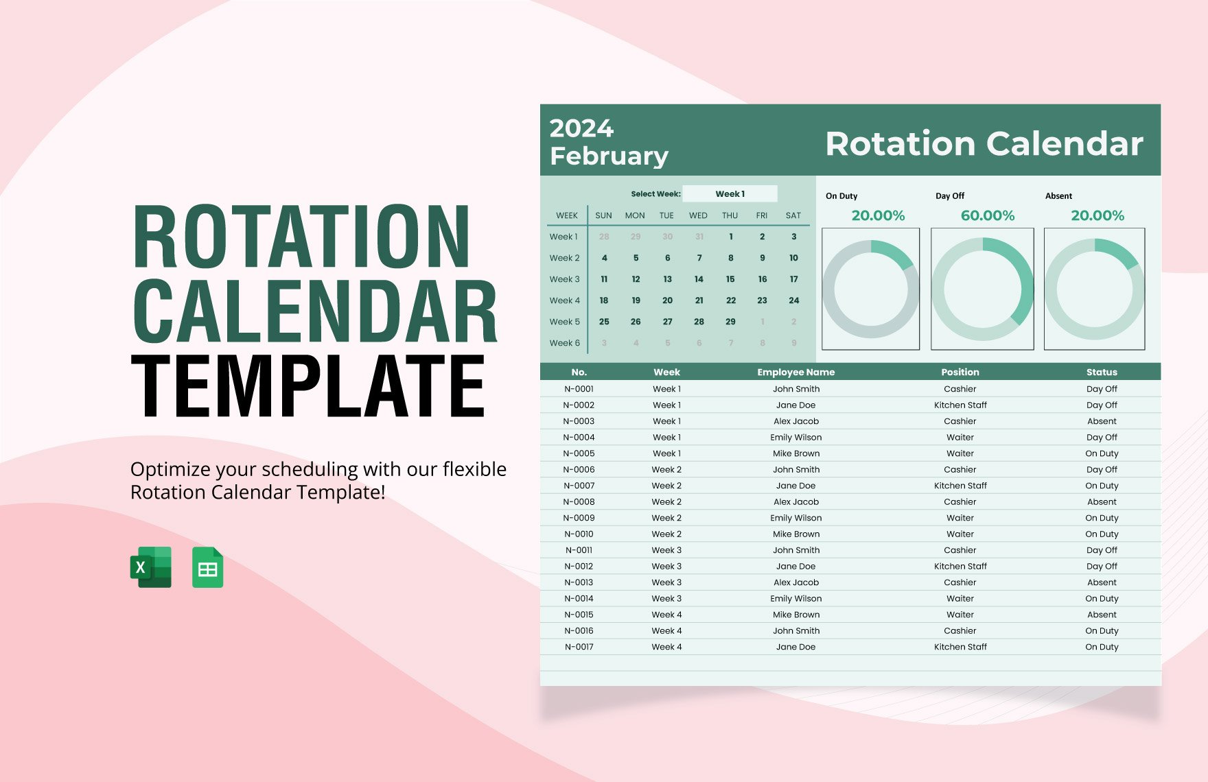 Rotation Calendar Template in Excel, Google Sheets