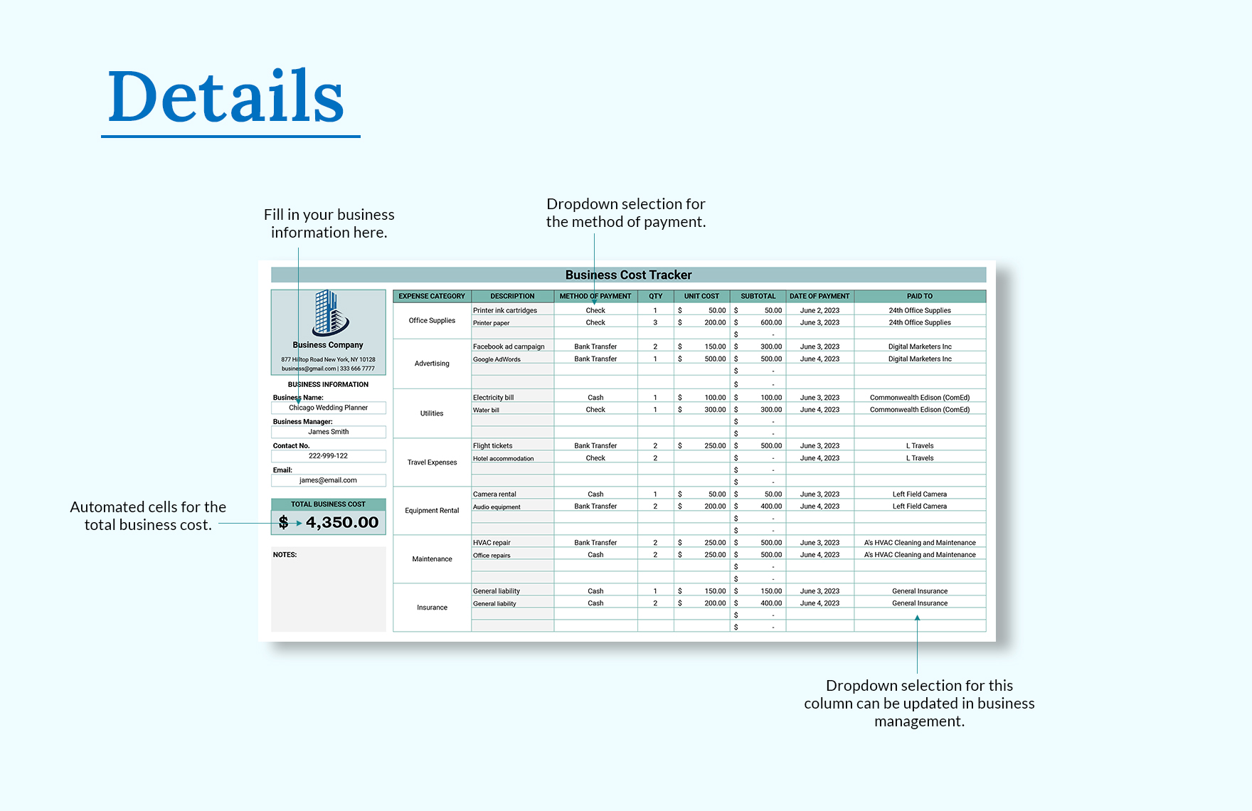 Business Cost Tracker Template