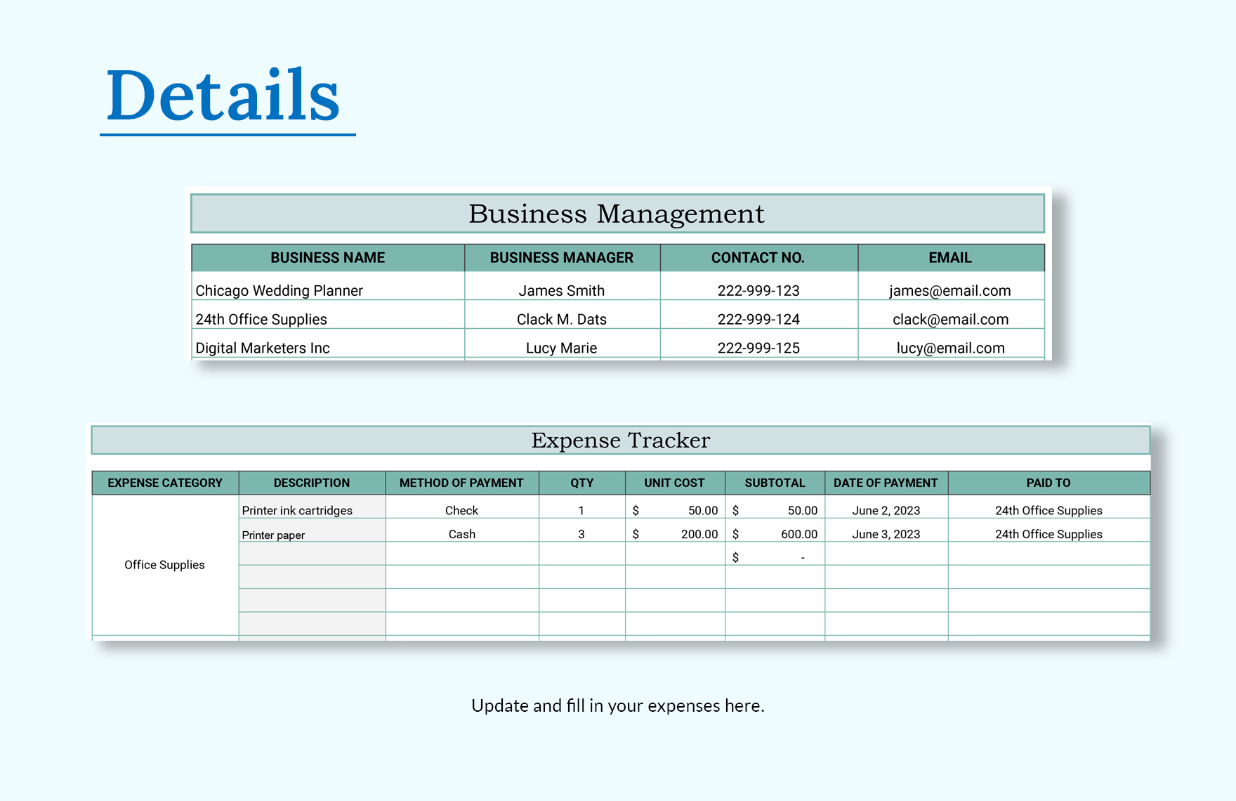 Business Cost Tracker Template