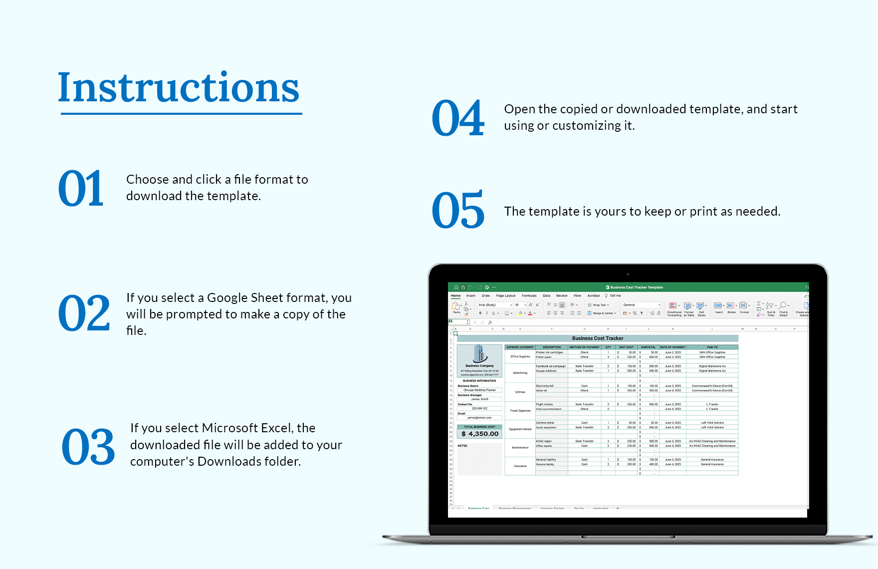 Business Cost Tracker Template