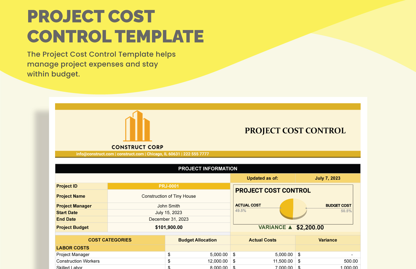 Project Cost Control Template in Excel, Google Sheets