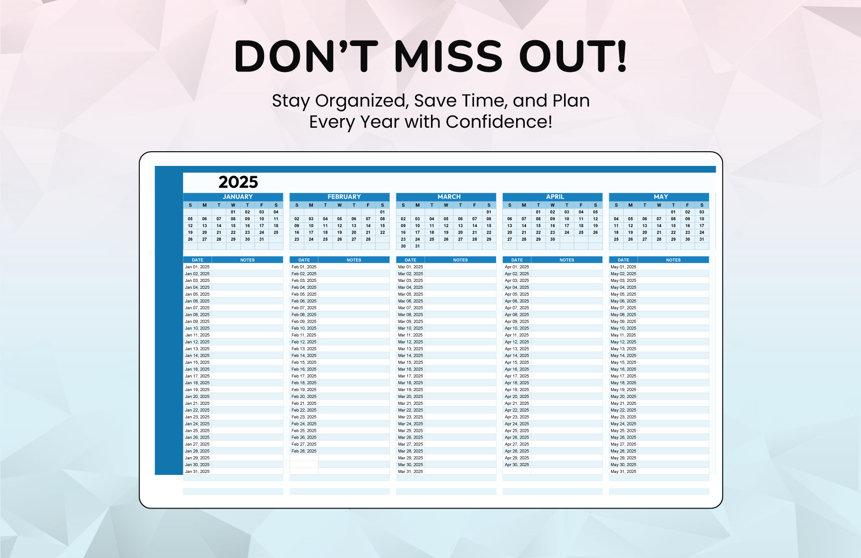 Perpetual Calendar Template in Excel, Google Sheets - Download ...