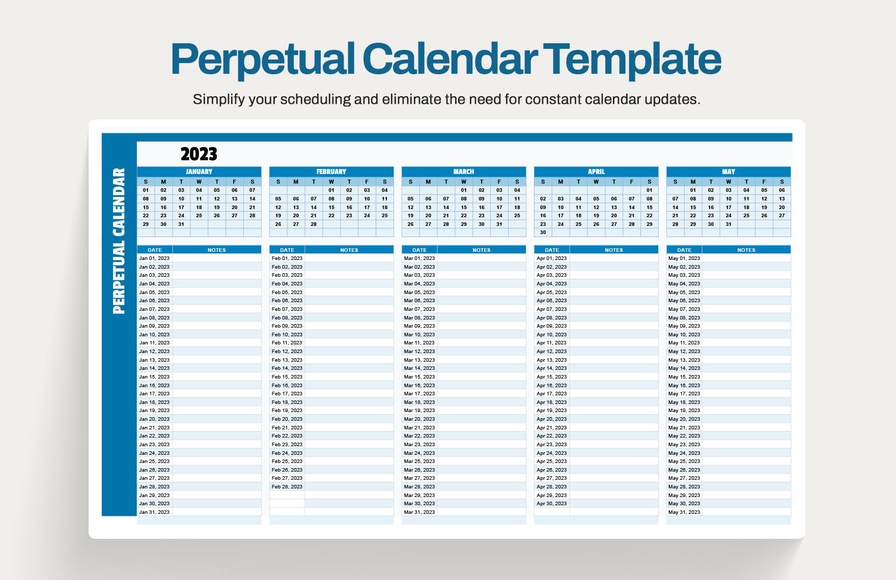 Perpetual Calendar Template in Excel, Google Sheets Download