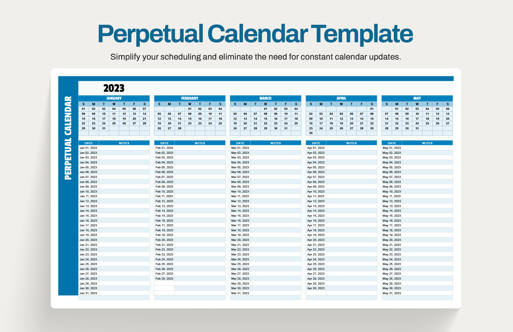 Perpetual Calendar Template In Excel Google Sheets Download 